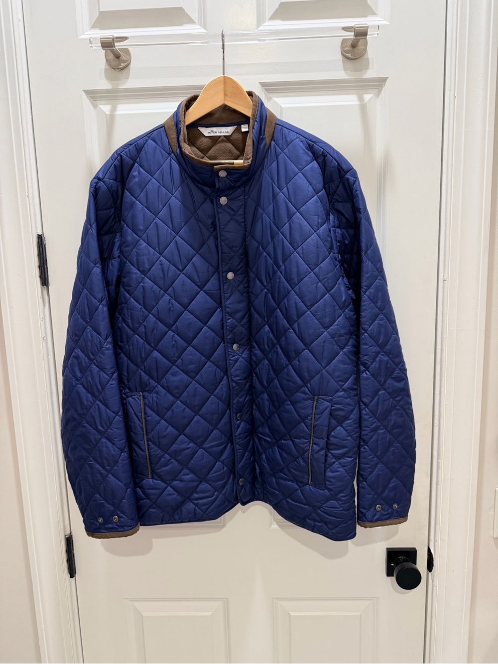Peter Millar XL Men's Quilted Navy jacket/coat with brown suede Trim